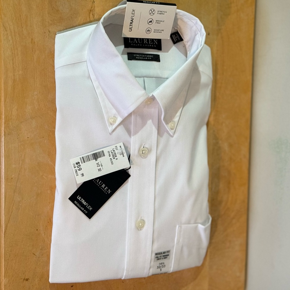 Ralph Lauren UltraFlex Regular Fit Button-Down Collar Dress Shirt 14½ 32/33 S